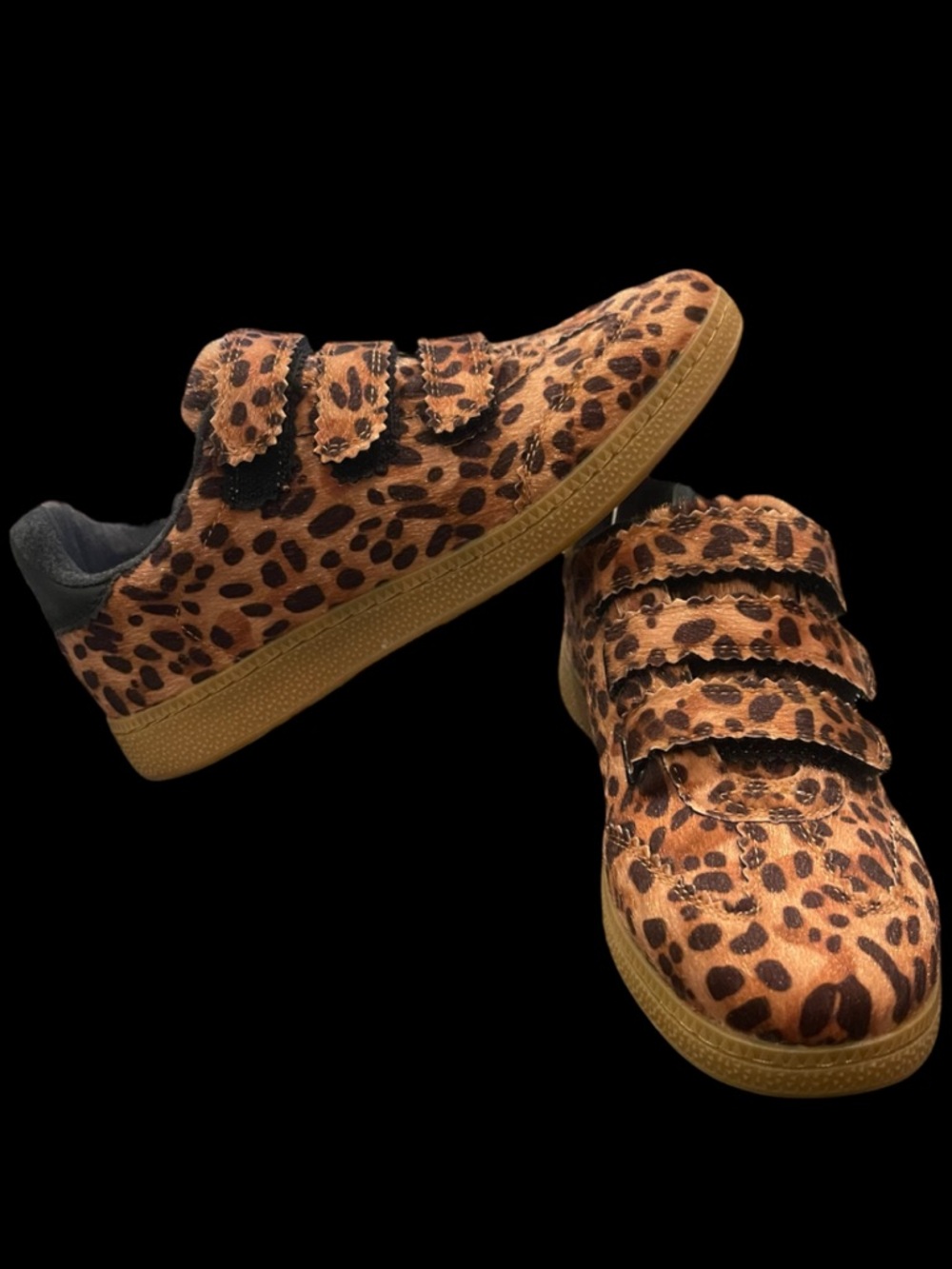 Camila Coelho Bastion Leopard Animal Print Faux Fur Strap Sneakers Size 7.5